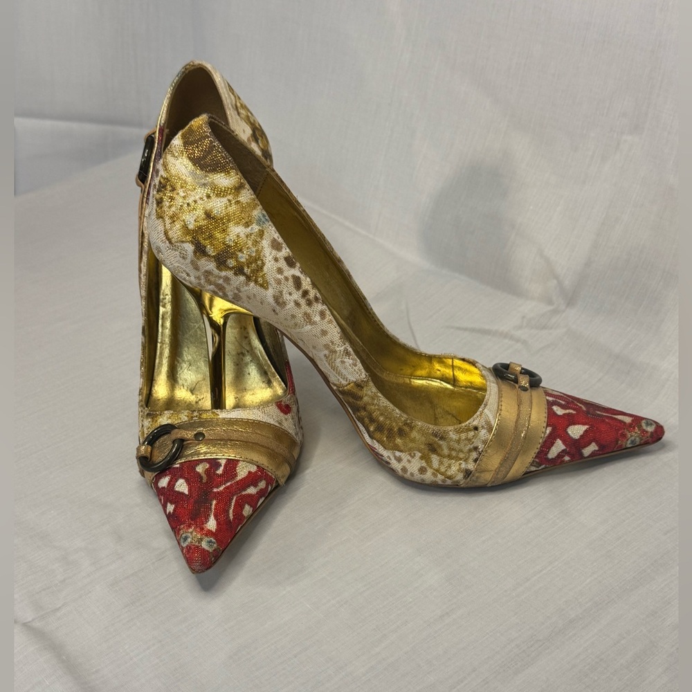 🔥90’s Vintage Multicolor Stiletto Gold Heels (size 37) (Size 6) - Picture 13 of 13